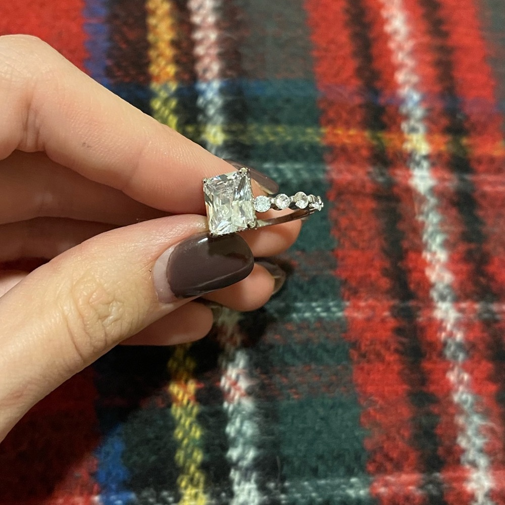 fake radiant cut diamond ring